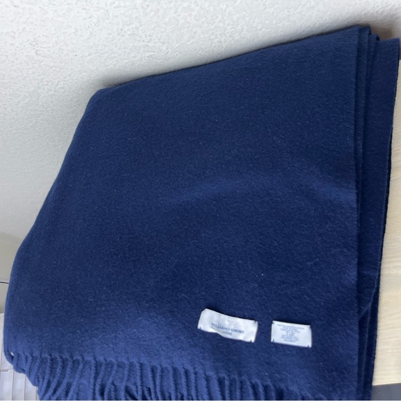 Williams Sonoma European Cashmere Throw Blanket Fringe Navy Blue 50 in x 65 in - Picture 6 of 6
